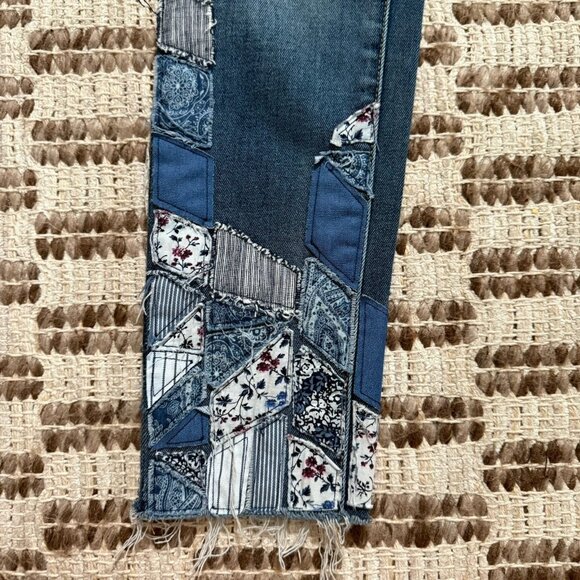 Driftwood Jackie Patchwork Jeans Womens Size 26 Straight Skinny Denim Raw Hem - Picture 5 of 11